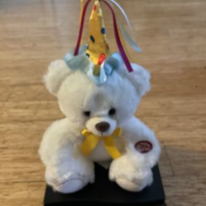 White Teddy Bear Plush Sings Happy Birthday Musical Stuffed Animal Birthday Hat